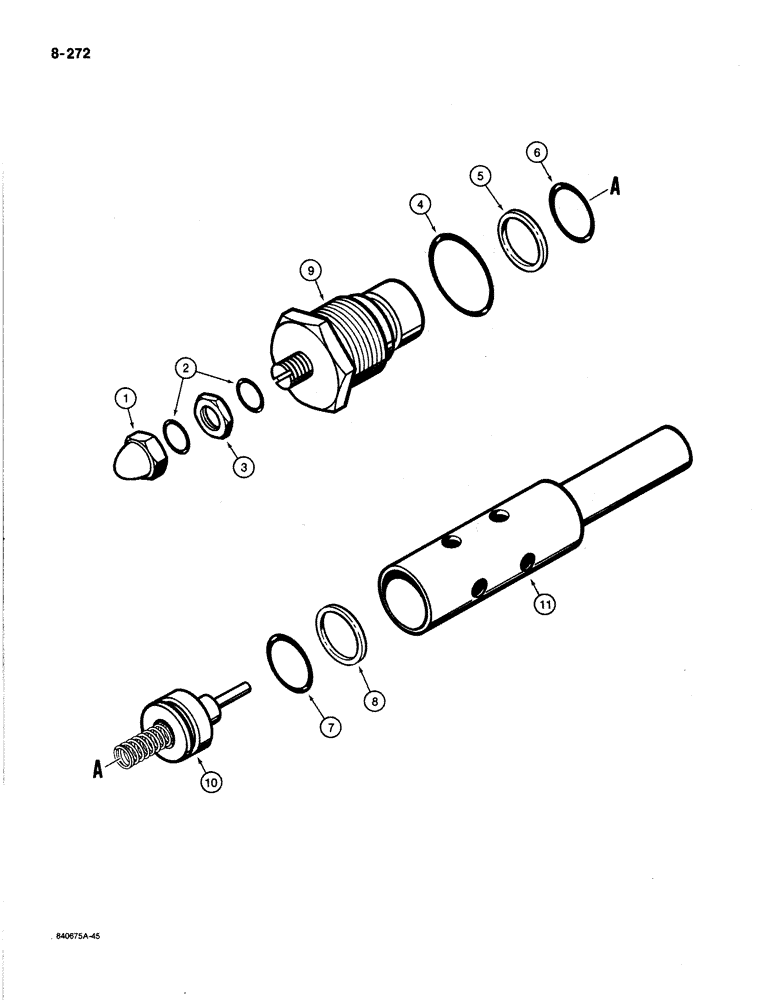 Схема запчастей Case 1187B - (8-272) - MAIN RELIEF VALVE, USED WITH ONE SPOOL AND FOUR SPOOL CONTROL VALVES (08) - HYDRAULICS