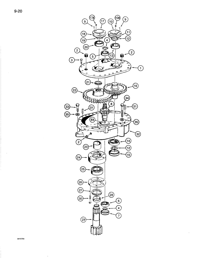 Схема запчастей Case 1086B - (9-020) - SWING GEARBOX ASSEMBLY (09) - CHASSIS