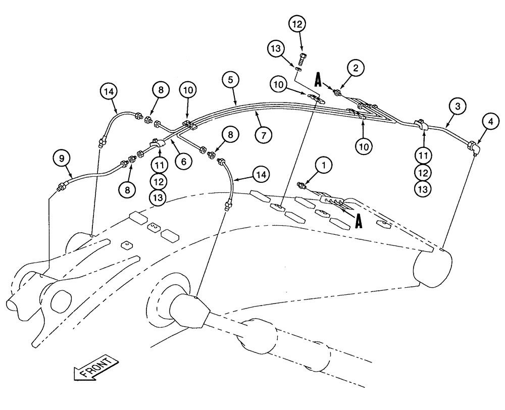 Схема запчастей Case 9050B - (9-070) - BOOM LUBRICATION LINES (09) - CHASSIS