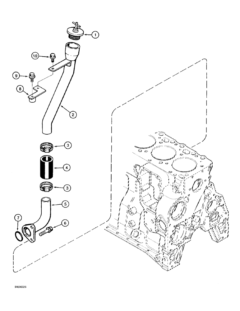 Схема запчастей Case 9030B - (2-64) - ENGINE OIL FILL ASSEMBLY, 6T-590 ENGINE, PRIOR TO P.I.N. DAC03#2001 (02) - ENGINE