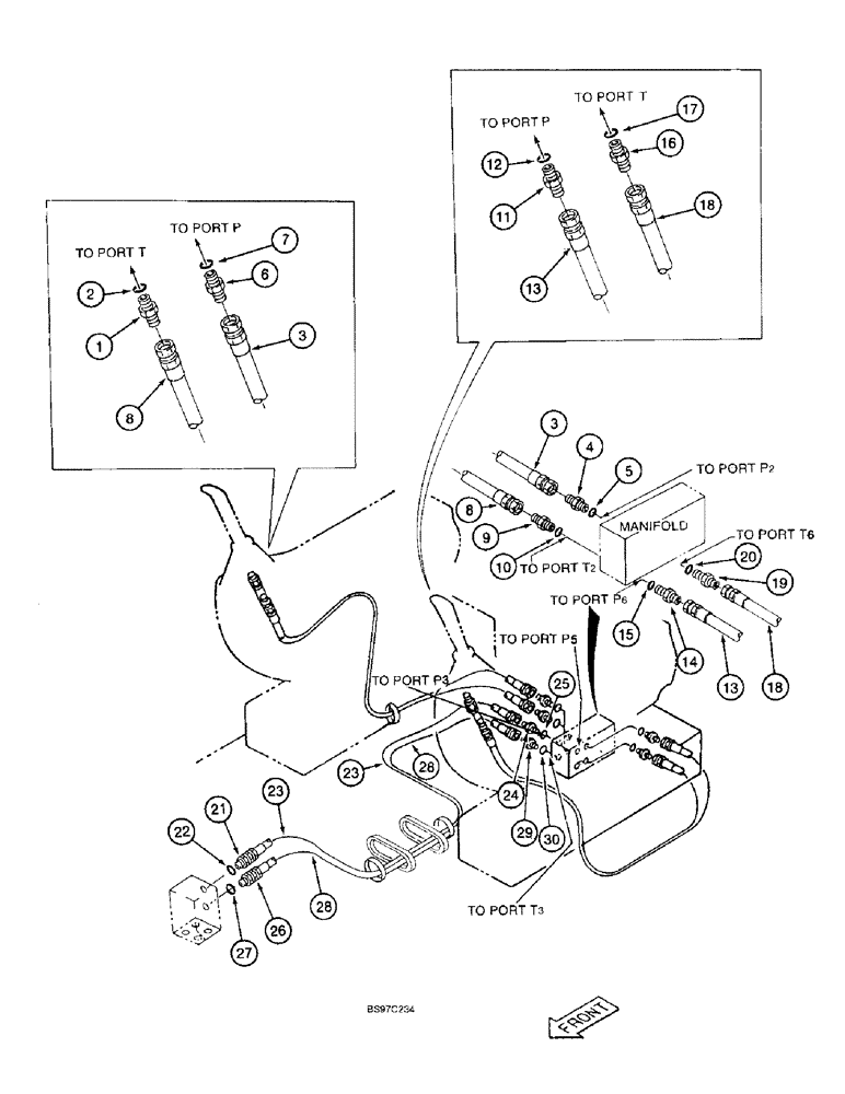 Схема запчастей Case 9045B - (8-022) - PRESSURE AND RETURN LINES (08) - HYDRAULICS