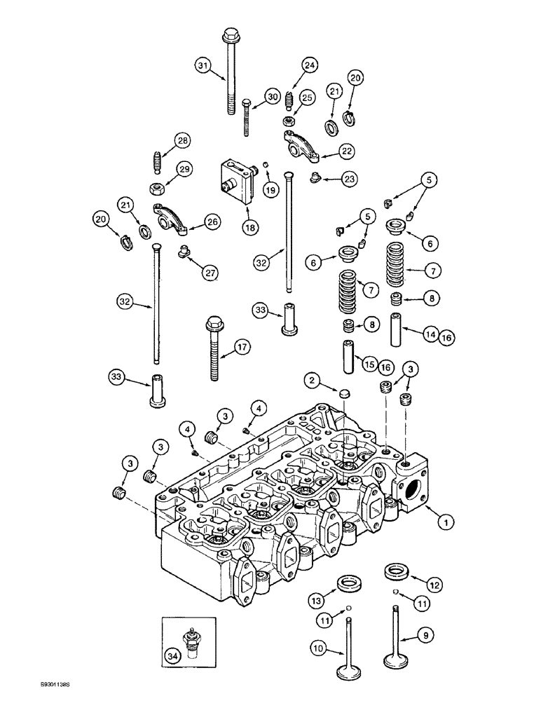 Схема запчастей Case 9010B - (2-062) - CYLINDER HEAD AND VALVE MECHANISM, 4TA-390 ENGINE, PRIOR TO P.I.N. DAC01#2001 (02) - ENGINE