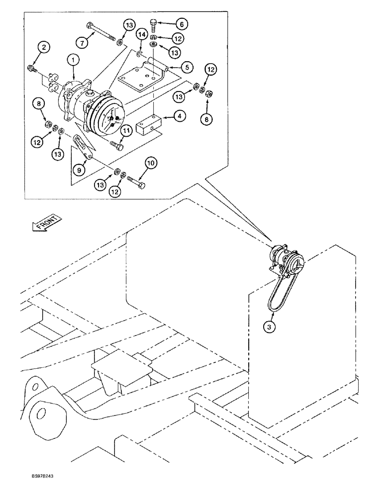 Схема запчастей Case 9030B - (9-082) - AIR CONDITIONER COMPRESSOR MOUNTING, PRIOR TO P.I.N. DAC03#2001 (09) - CHASSIS