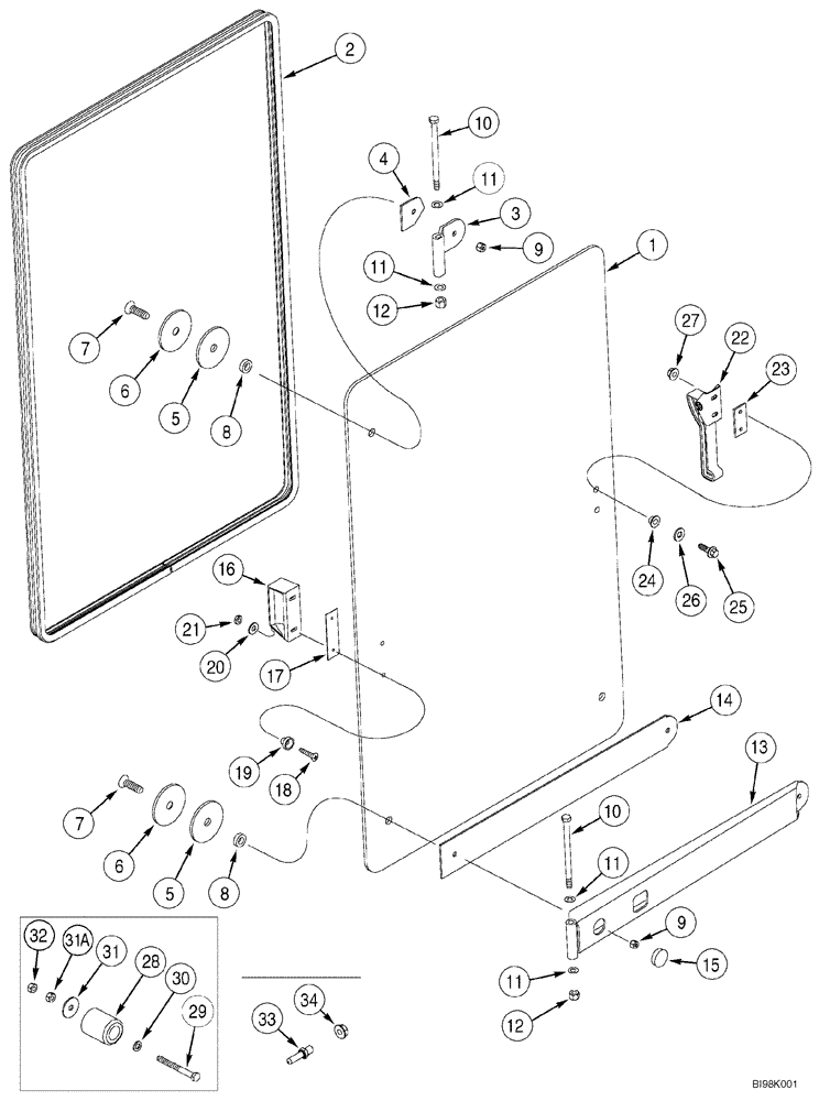 Схема запчастей Case 921C - (09-38) - CAB - WINDOW, RIGHT-HAND (09) - CHASSIS