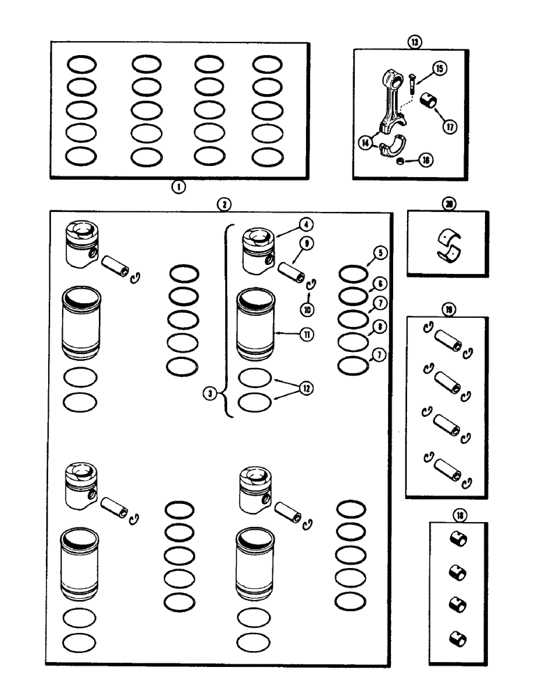 Схема запчастей Case 310G - (016) - PISTON ASSEMBLY AND CONNECTING RODS, (188) DIESEL ENGINE (01) - ENGINE