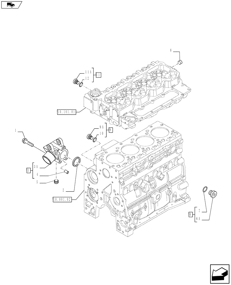 Схема запчастей Case 590SN - (10.402.01[01]) - PIPING - ENGINE COOLING SYSTEM (2856257-2855824-2855775) (10) - ENGINE