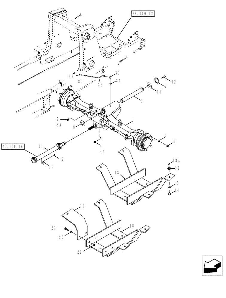 Схема запчастей Case 580SM - (25.100.02) - AXLE, FRONT DRIVE - MOUNTING (25) - FRONT AXLE SYSTEM