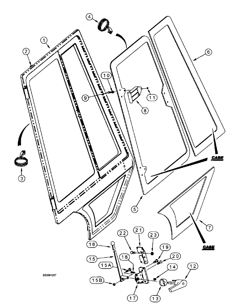 Схема запчастей Case 580L - (9-090) - LEFT-HAND AND RIGHT-HAND CAB DOORS - EXTERIOR (09) - CHASSIS/ATTACHMENTS