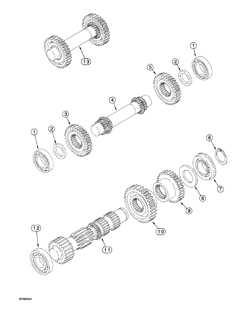 Схема запчастей Case 580L - (6-044) - TRANSMISSION ASSEMBLY, IDLER AND PRIMARY SHAFT, TWO WHEEL OR FOUR WHEEL DRIVE (06) - POWER TRAIN