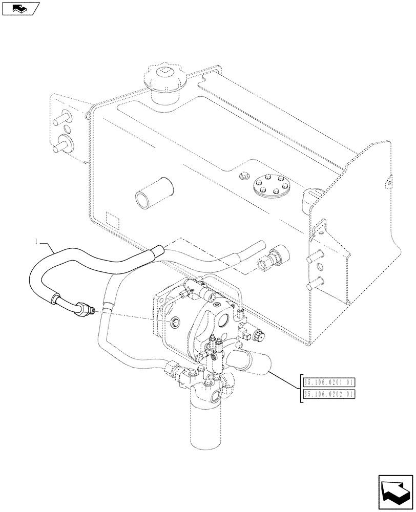 Схема запчастей Case 590SN - (35.300.05) - VAR - X20233X - HYDRAULICS - PUMP INSTALL - HYD. DRAIN HOSE MEC. (35) - HYDRAULIC SYSTEMS