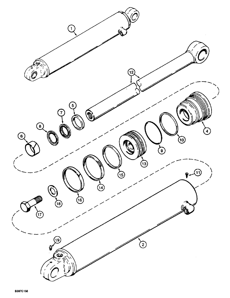 Схема запчастей Case 580SL - (8-154) - BACKHOE STABILIZER CYLINDERS, (9/16 INCH THREADED SPUD ON CYLINDER TUBE) (08) - HYDRAULICS