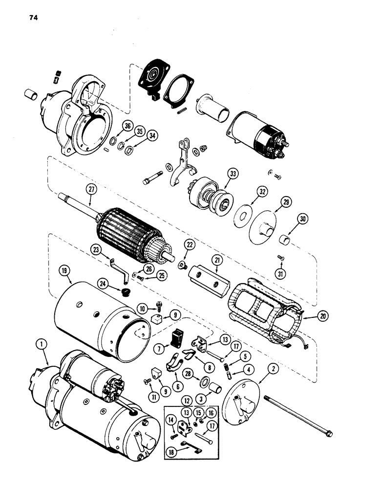 Схема запчастей Case 480LL - (074) - R29870 STARTER, 188 DIESEL ENGINE (55) - ELECTRICAL SYSTEMS