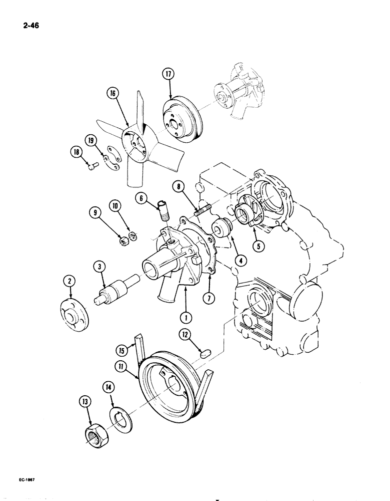 Схема запчастей Case 1825 - (2-46) - WATER PUMP, DIESEL MODELS (02) - ENGINE