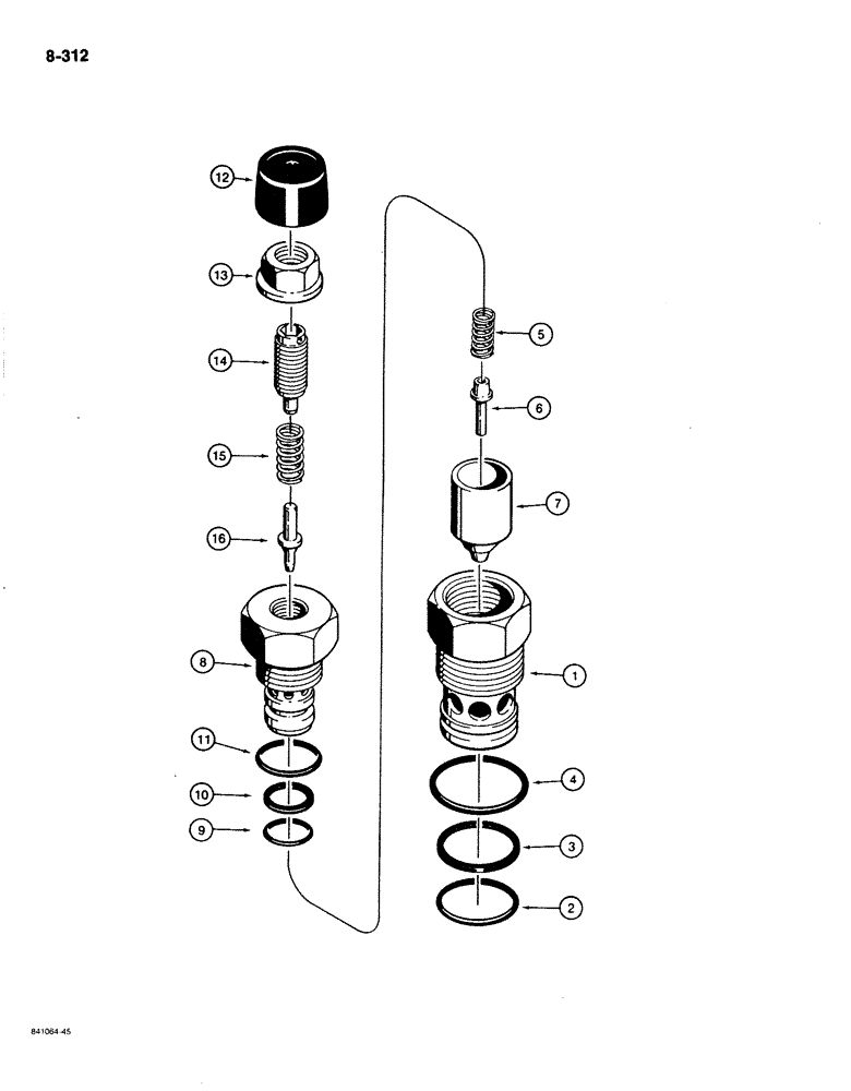 Схема запчастей Case 780C - (8-312) - BACKHOE CONTROL VALVE, D128695 ANTICAVITATION AND RELIEF VALVE (08) - HYDRAULICS