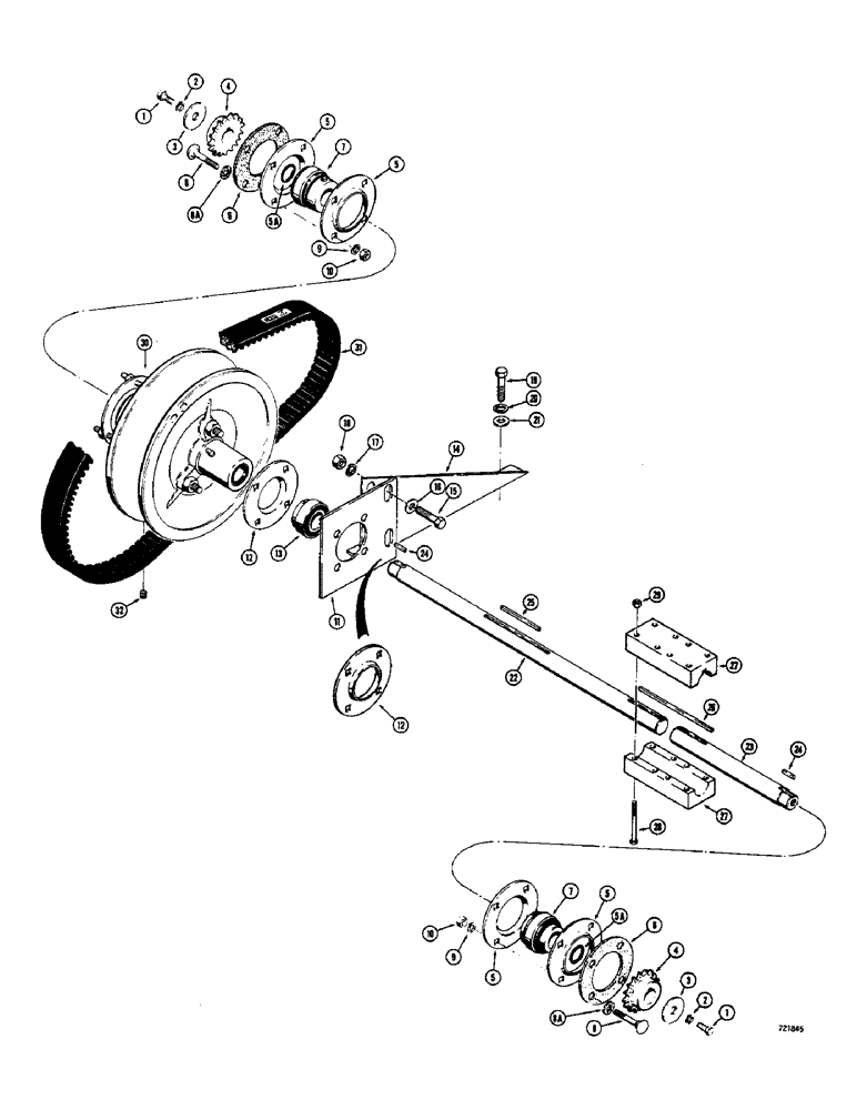 Схема запчастей Case 1700-SERIES - (113A) - JACKSHAFT & BEARINGS, MODELS W/O BRAKES, S/N 9818936 & AFTER, MODELS W/ BRAKES, S/N 9818849 & AFTER (14) - MAIN GEARBOX & DRIVE