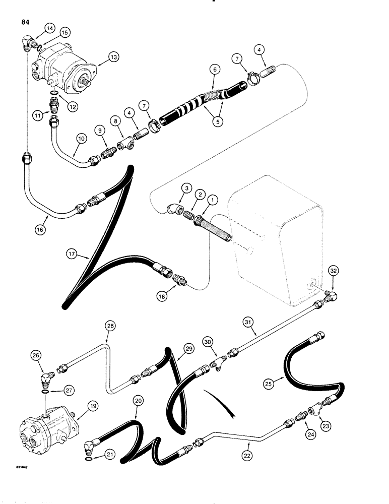 Схема запчастей Case SD100 - (084) - HYDROSTATIC PROPULSION SUCTION AND DRAIN CIRCUIT, USED BEFORE 30+4 S/N 4790 AND BEFORE 40+4 S/N 3600 (29) - HYDROSTATIC DRIVE