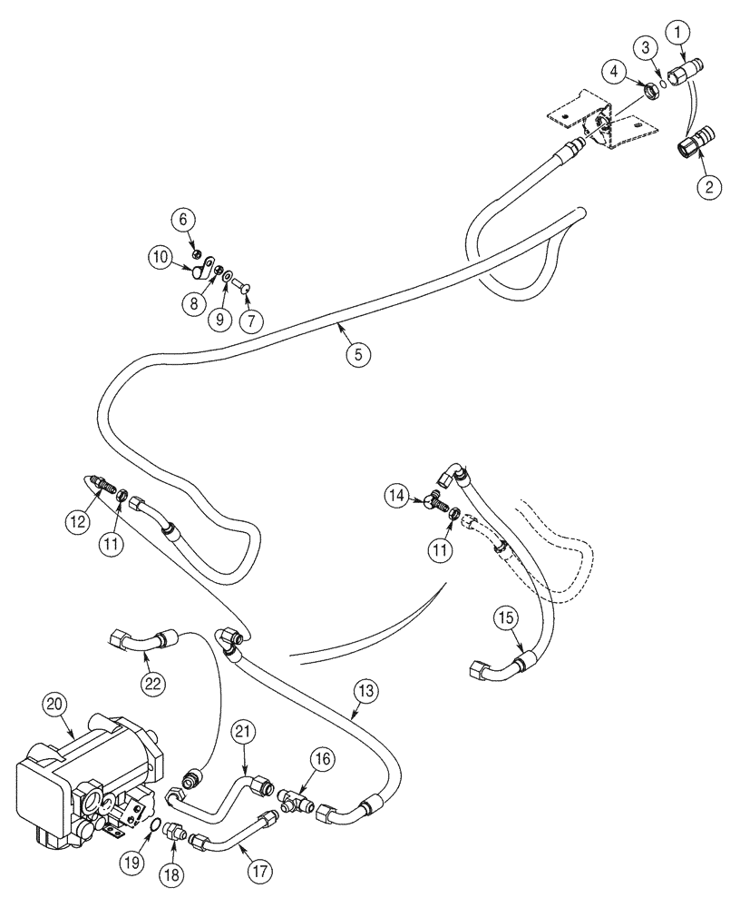 Схема запчастей Case 95XT - (08-33) - HYDRAULICS, ATTACHMENT - HIGH FLOW, PISTON, DRAIN LINES FROM COUPLING (08) - HYDRAULICS