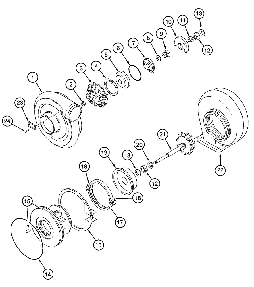 Схема запчастей Case 9050B - (2-28) - TURBOCHARGER ASSEMBLY, 6D22-T ENGINE (02) - ENGINE