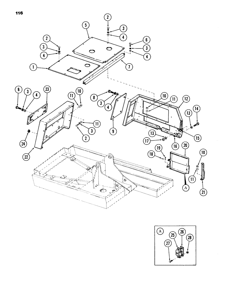 Схема запчастей Case 980B - (116) - ENGINE SHROUD, (LEFT SIDE, REAR, AND TOP), (USED ON UNITS WITH PIN 6204051 AND AFTER) (05) - UPPERSTRUCTURE CHASSIS