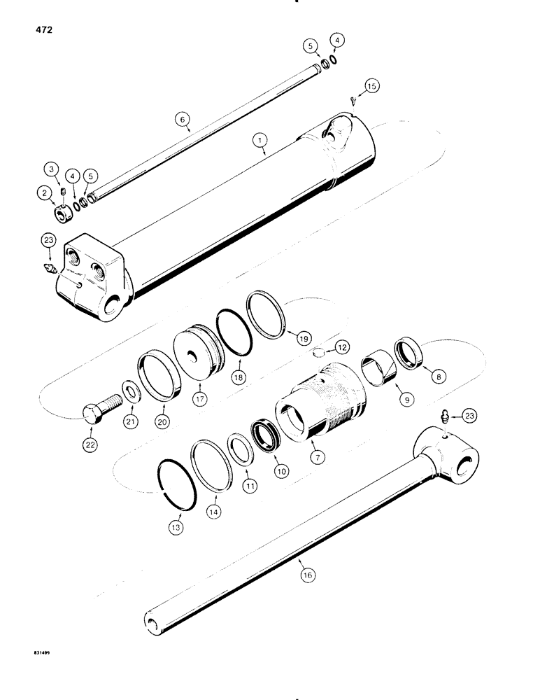 Схема запчастей Case SD100 - (472) - G34186 BOOM, DIPPER, AND BUCKET CYLINDER, USED ON FIVE SPOOL BACKHOE SERIAL NO. 1515103 THRU 1515346 (35) - HYDRAULIC SYSTEMS