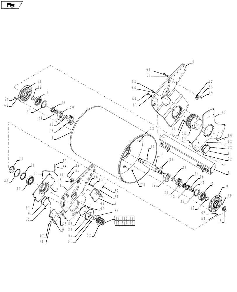 Схема запчастей Case DV210 - (44.511.01) - FRONT DRUM MOUNTING (GROUP 1-ND125932) (44) - WHEELS