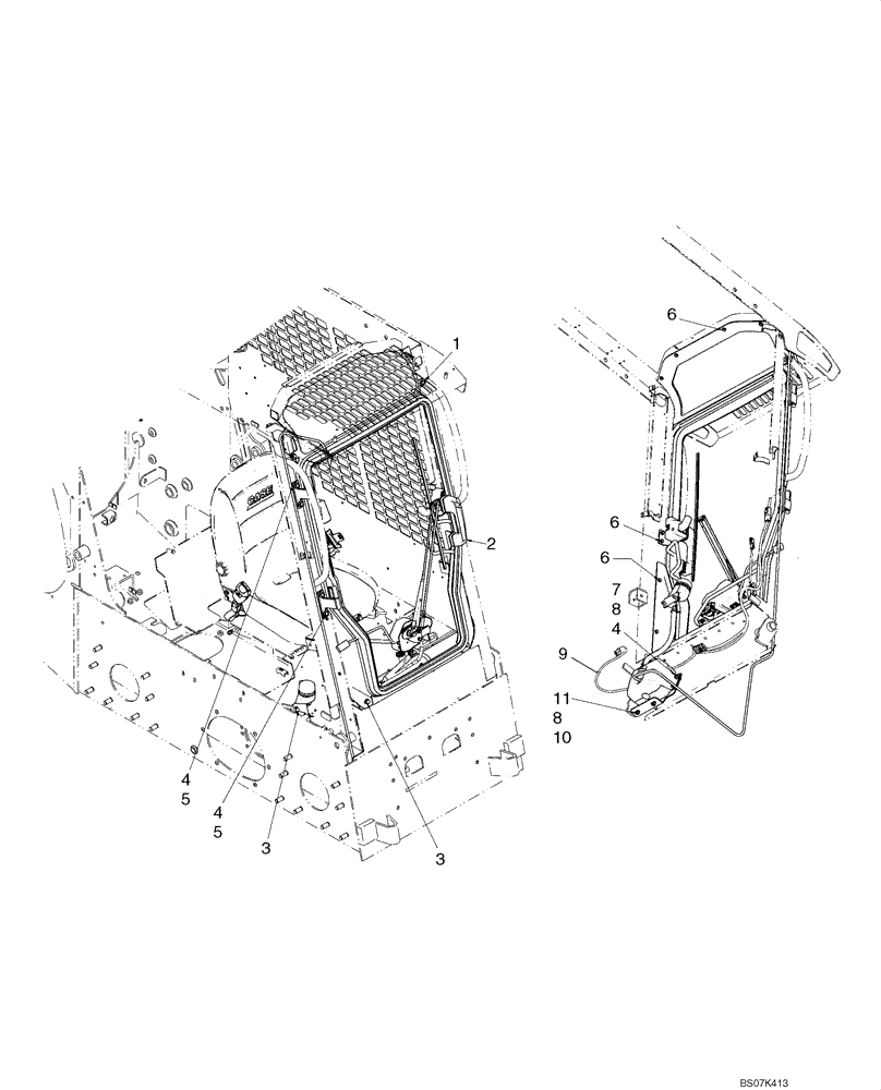 Схема запчастей Case 430 - (09-24) - CAB DOOR - MOUNTING (09) - CHASSIS