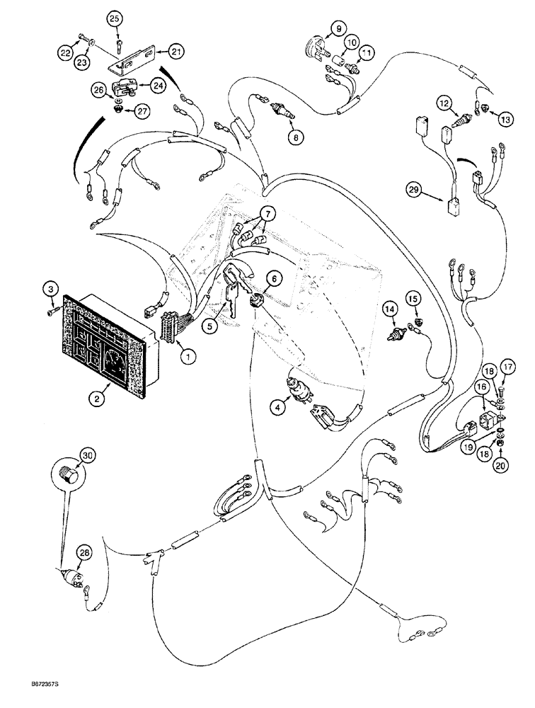 Схема запчастей Case 760 - (04-020) - MAIN WIRING HARNESS ELEC. COMPONENTS & CONNECTIONS MDLS W/ ELEC. STEERING, PRIOR TO P.I.N.JAF0022965 (55) - ELECTRICAL SYSTEMS