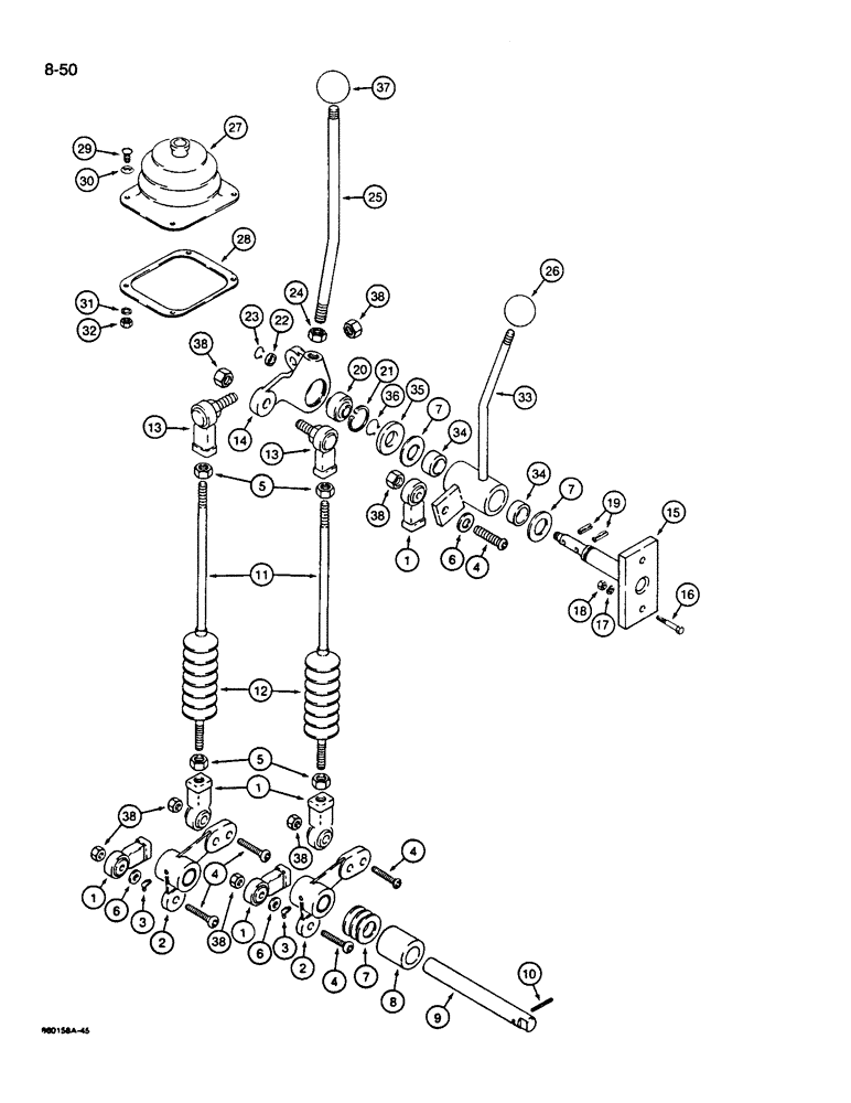 Схема запчастей Case W14B - (8-50) - LOADER CONTROL LINKAGE AND LEVERS, SINGLE (COMBINATION) (08) - HYDRAULICS