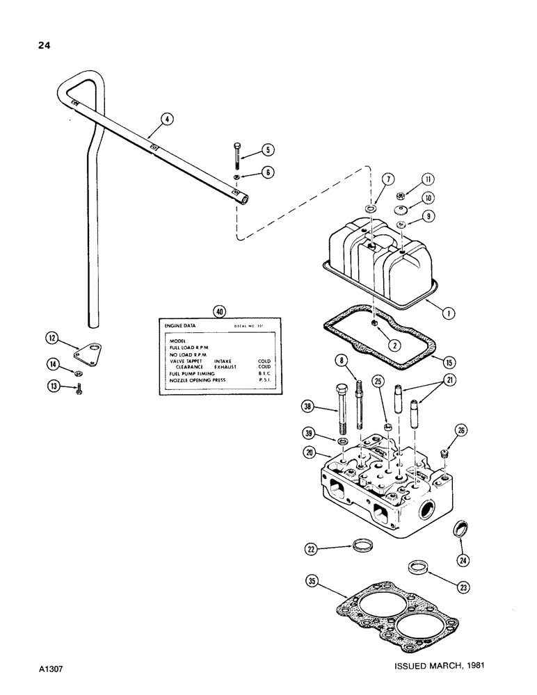 Схема запчастей Case W24B - (024) - CYLINDER HEAD AND COVER, 504BD AND 504BDT DIESEL ENGINES (02) - ENGINE