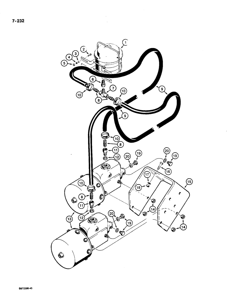 Схема запчастей Case W36 - (7-232) - BRAKE FLUID RESERVOIR TO BRAKE ACTUATOR (07) - BRAKES