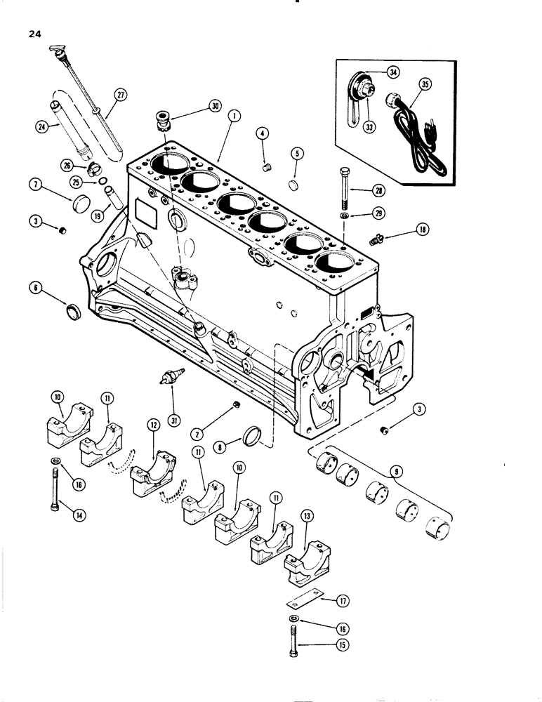 Схема запчастей Case W20 - (024) - CYLINDER BLOCK, (401 BD) DIESEL ENGINE (02) - ENGINE