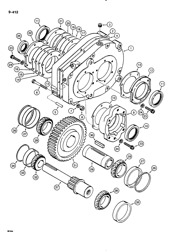 Схема запчастей Case DH4B - (9-412) - TRENCHER DRIVE GEARBOX (09) - CHASSIS/ATTACHMENTS