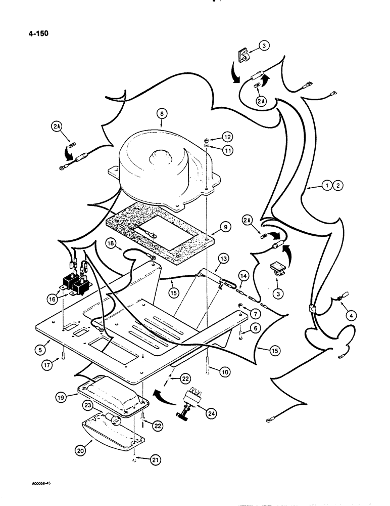 Схема запчастей Case 1455B - (4-150) - CAB HARNESS AND WIRING TO DEFROSTER AND DOME LAMP, NON-PRESSURIZED CAB (04) - ELECTRICAL SYSTEMS