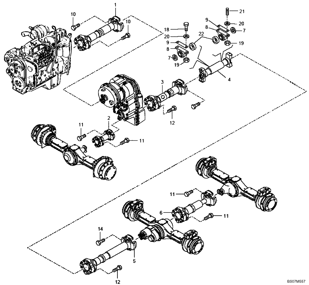 Схема запчастей Case 325 - (1.255/1[01B]) - DRIVE SHAFT INSTALLATION (87628138) (325 NA / PIN HHD000108 AND AFTER) (03) - Converter / Transmission