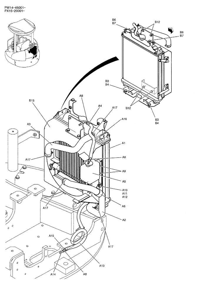 Схема запчастей Case CX36B - (05-003) - RADIATOR INSTAL (COOLER) OPTIONAL PARTS