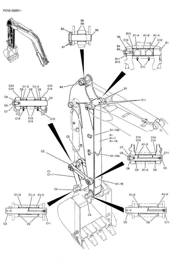 Схема запчастей Case CX36B - (03-008) - ARM ASSY, STD 1.32M (4FT 4IN), P/N PX12B00092F1 Attachments