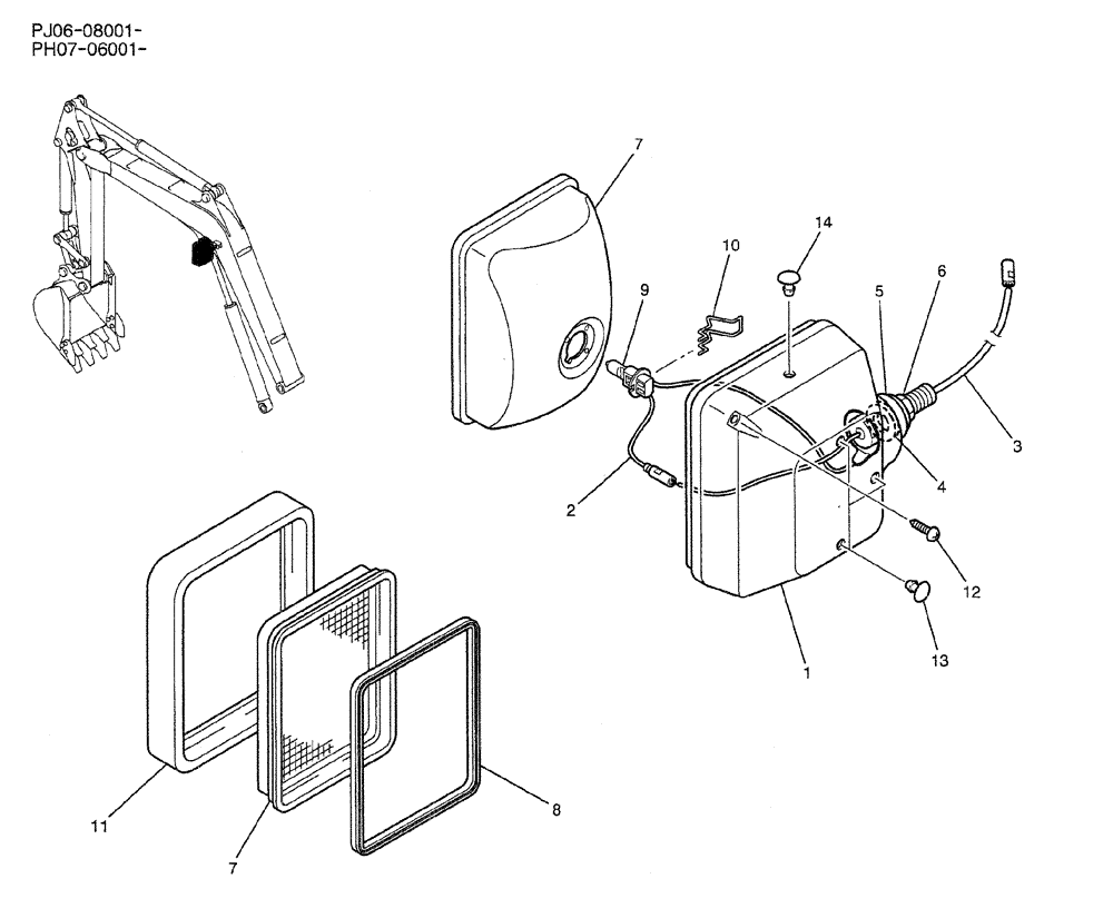 Схема запчастей Case CX50B - (01-067) - LIGHT ASSY, WORKING (PM80S00008F1) (05) - SUPERSTRUCTURE