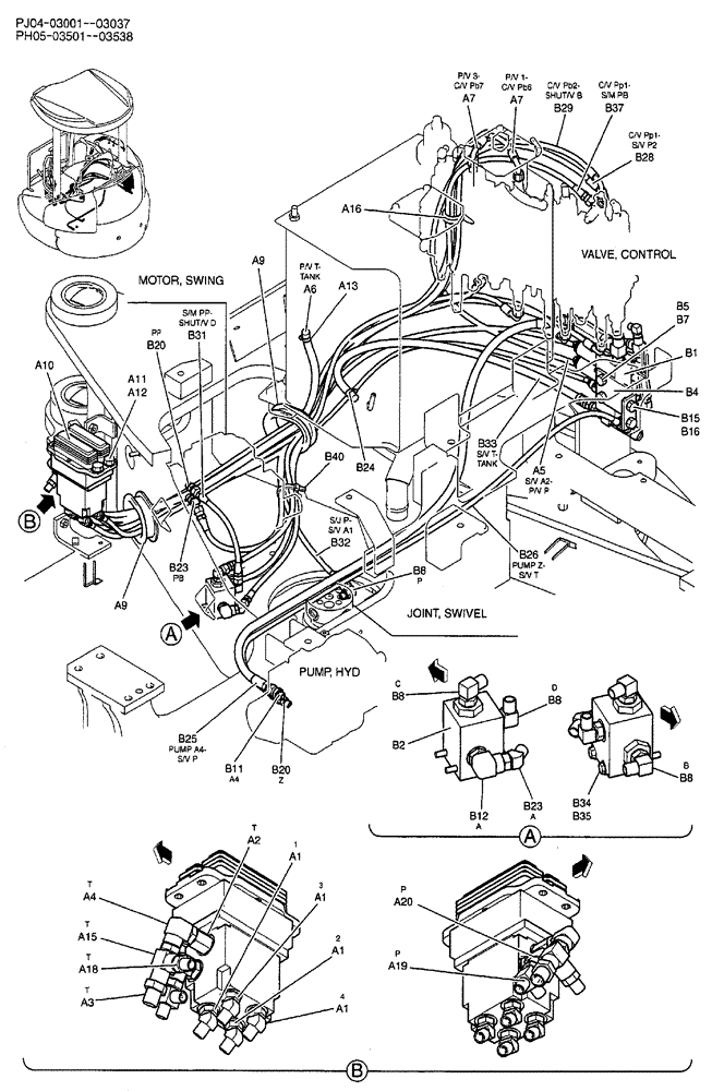 Схема запчастей Case CX50B - (02-049) - CONTROL LINES, REMOTE (NIBBLER & BREAKER) P/N PH62H00005F1 (05) - SUPERSTRUCTURE