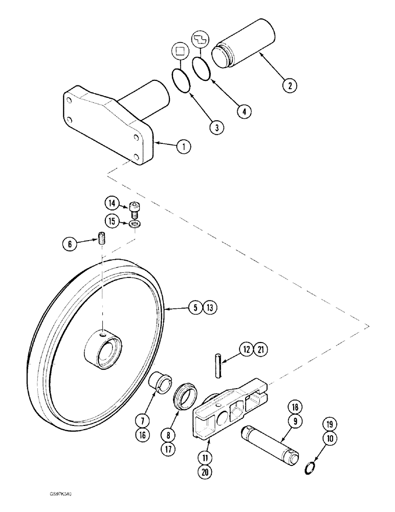 Схема запчастей Case 170C - (5-14) - TRACK IDLER AND ADJUSTMENT CYLINDER, W/ 710 MM (27-15/16") IDLER WHL DIMENSION, P.I.N. 02371 & AFTER (11) - TRACKS/STEERING