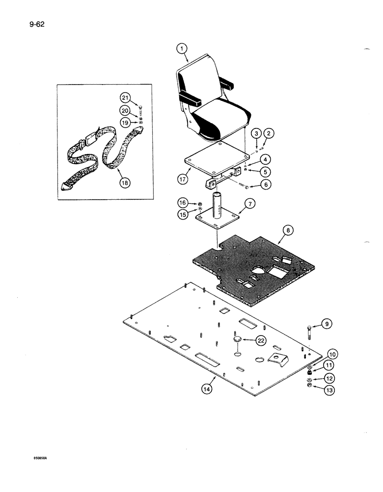 Схема запчастей Case 1086B - (9-062) - SEAT, SEAT MOUNTING AND FLOOR PLATE (09) - CHASSIS