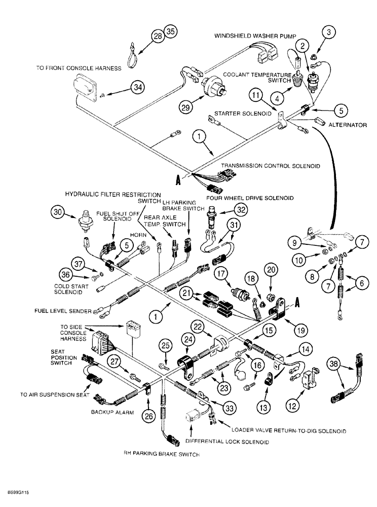 Схема запчастей Case 580SL - (4-010) - ENGINE WIRING HARNESS AND CONNECTIONS (04) - ELECTRICAL SYSTEMS