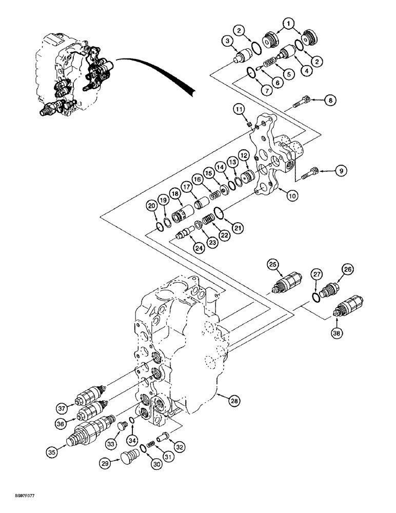 Схема запчастей Case 9030B - (8-140) - HYDRAULIC CONTROL VALVE COMPONENTS, FOUR SPOOL VALVE SECTION, RELIEF AND CHECK VALVES (08) - HYDRAULICS
