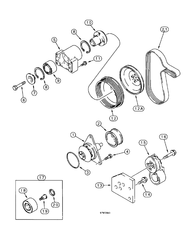 Схема запчастей Case 9040B - (2-18) - WATER PUMP SYSTEM, 6T-830 ENGINE, PRIOR TO P.I.N. DAC04#2001 (02) - ENGINE