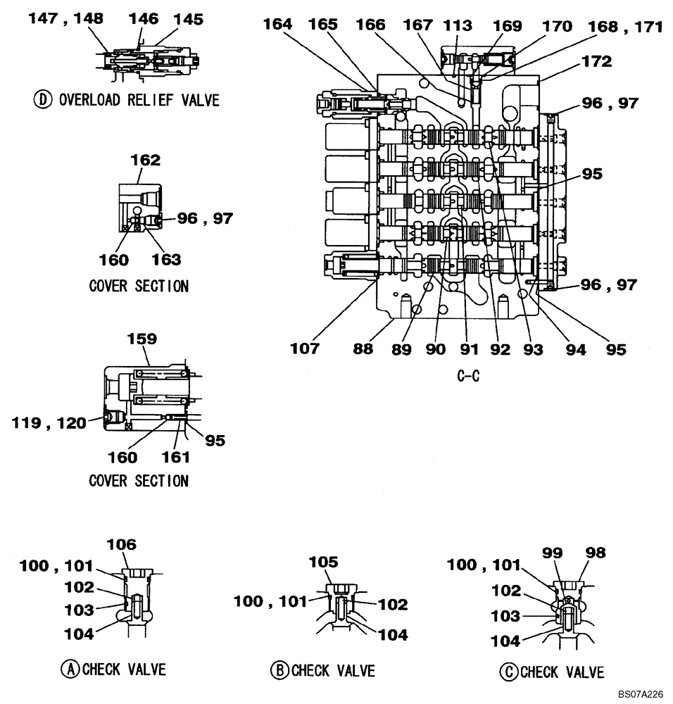 Схема запчастей Case CX160B - (08-64) - KLJ10590 VALVE ASSY - CONTROL (08) - HYDRAULICS