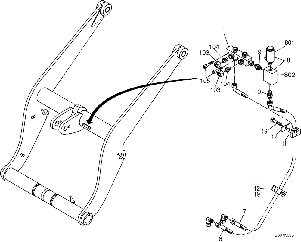 Схема запчастей Case 21D - (20.561[2990504000]) - HYDRAULIC SYSTEM QUICK-HITCH (DISTRIBUTOR) (35) - HYDRAULIC SYSTEMS