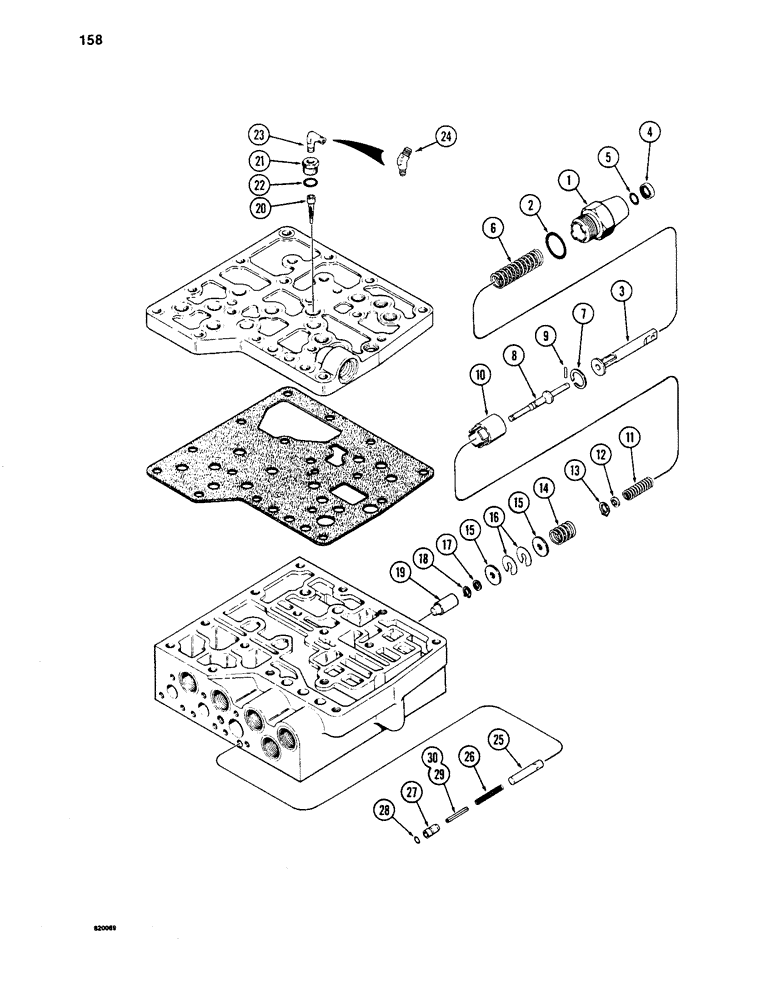 Схема запчастей Case 1450 - (158) - TRANS CONTROL VALVE, A140795 MODULATOR VALVE, ADJUSTING PLUG (REF 1) SINGLE FORMED PIECE (06) - POWER TRAIN