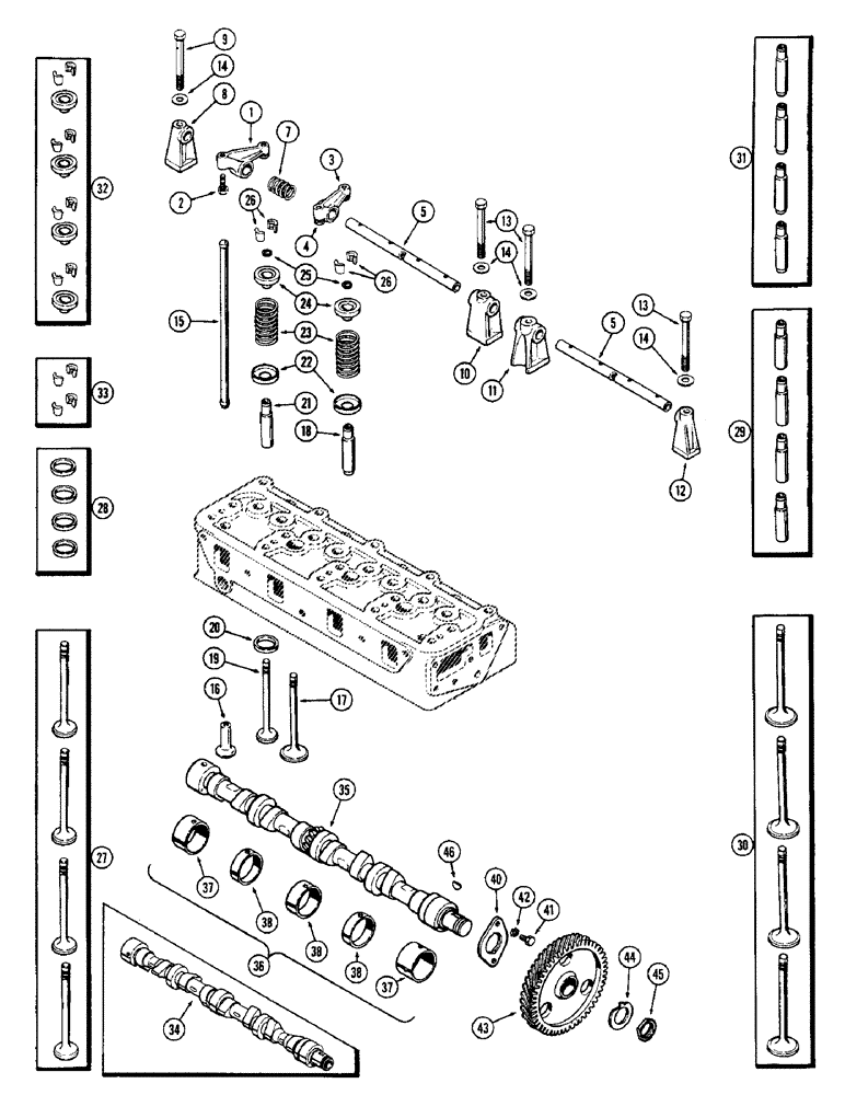 Схема запчастей Case 310G - (012) - VALVE MECHANISM AND CAMSHAFT, (188) DIESEL ENGINE (01) - ENGINE