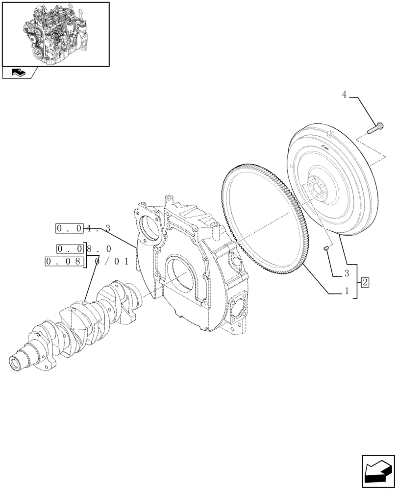 Схема запчастей Case 321E - (0.08.3) - FLYWHEEL (01) - ENGINE