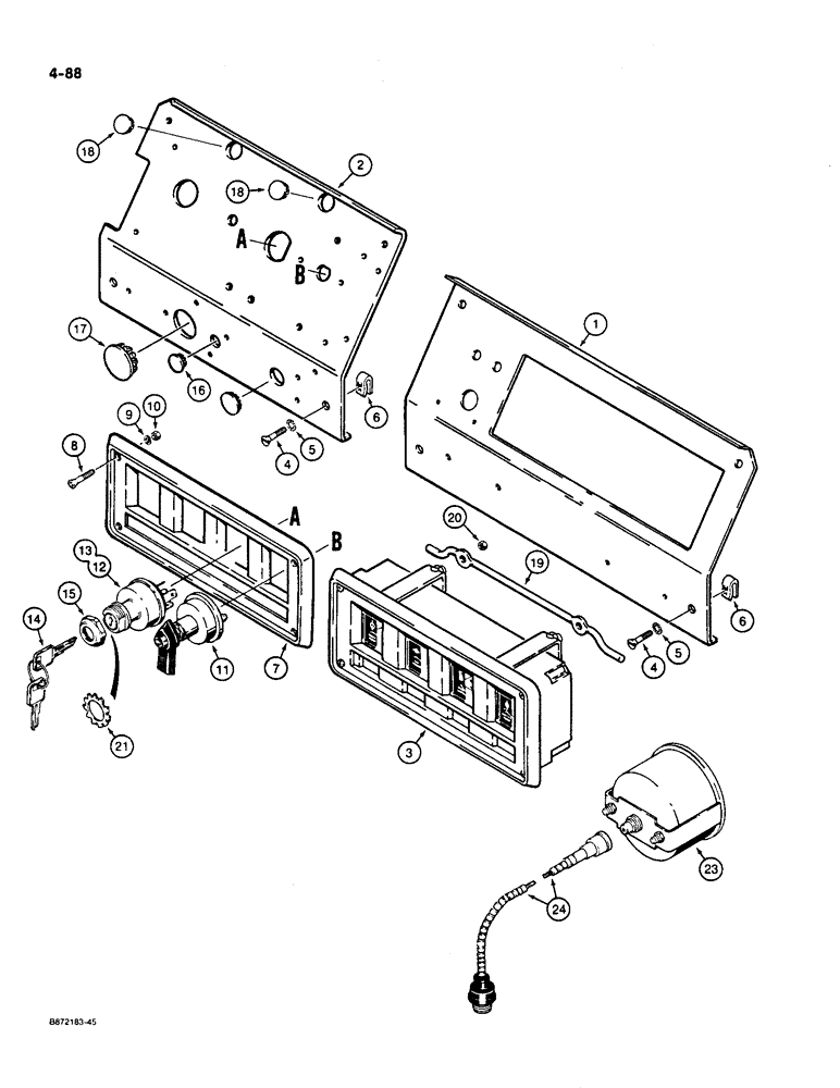 Схема запчастей Case W36 - (4-088) - INSTRUMENT PANELS AND TACHOMETER (04) - ELECTRICAL SYSTEMS