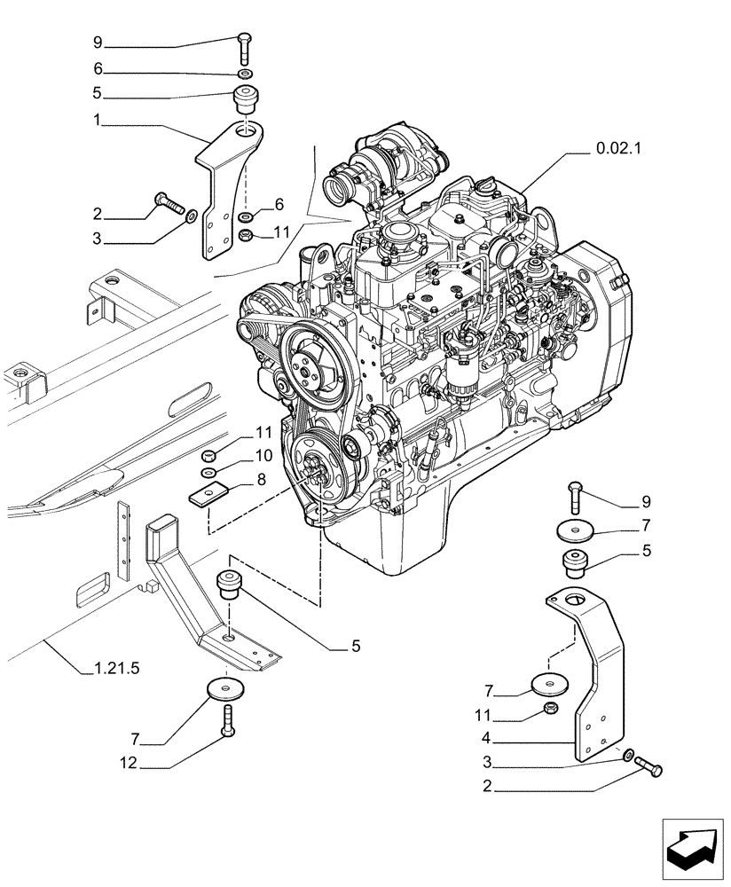 Схема запчастей Case TX945 - (1.26.0[01]) - ENGINE AND TRANSMISSION SUPPORT (21) - TRANSMISSION